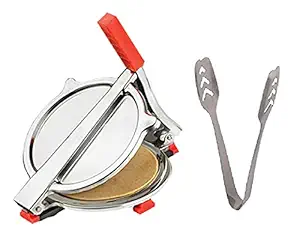 Vessel Crew Combo of Stainless Steel Puri/Chapati/Roti Maker Press with Momo's/Ice Cube Tong