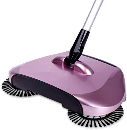 UKGOOD New Upgraded Aotomatic 360 Degrees Rotation 3-In-1 Non-Electricity Lazy Household Hand Push Adjustable Rod Sweeper Broom Floor Cleaner Dustpan Trash Bin Set (Rose Gold)