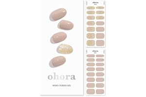 ohora Semi Cured Gel Nail Strips (N Nudist) - Works with Any Nail Lamps, Salon-Quality, Long Lasting, Easy to Apply & Remove - Includes 2 Prep Pads, Nail File & Wooden Stick - Beige