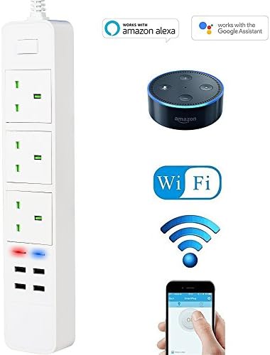 TopHomer WiFi Smart Power Strip Surge Protector Multi Plug Sockets with 3 AC Outlets 4 USB Port Voice Controlled by Amazon Echo Alexa Google Home Timer via Android iOS Smartphone Tablets