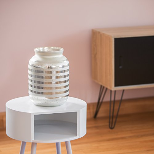 Relaxdays Deko Vase mit Streifenmuster, Bodenvase 32 cm, aus Glas mit großer Öffnung, matt und verspiegelt, HBT: 32 x 22 x 22 cm, silber - 2