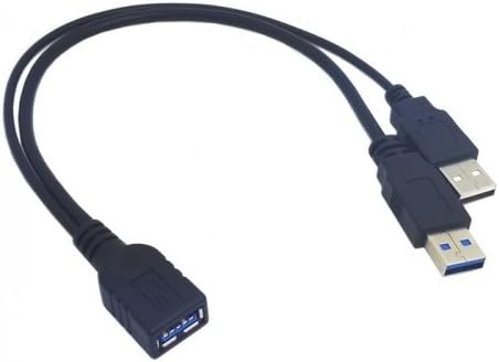 JSERBlack USB 3.0 Female to Dual USB Male Extra Power Data Y Extension Cable for 2.5" Mobile Hard Disk