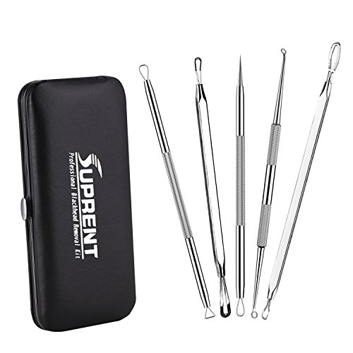 Suprent Blackhead Remover Set-Stainless Steel, Risk Free, Comedone Removal, Zit & Pimple Extraction with PU Leather Case