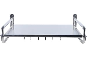 KENSYUINT Mikrowellenhalter Edelstahl Mikrowelle Halterung Wandmontierte Küchenregal Mikrowellen Regal mit 6 Hakens, Single-Layer-Rack Microwelle Ablage Halter Küchen Wandhalterung