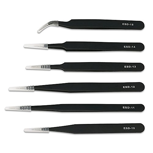 iNeith ESD Pinzetten 6 in 1 Antistatisch Pinzette Edelstahl Präzisions Reparatur Werkzeug für Computer Elektronische Reparaturen Schmuck Labor Präzisionsarbeit - 2