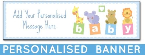 DOM AND GERI.COM Personalised Banner - Baby Boy Cute Christening - 2 (C-BOY-2) (40" x 11")