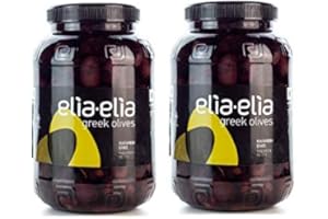 HELLENIKOS 2x 1kg schwarze Oliven Kalamata Extra Large mit Kern - 2 Fässchen + 10ml Olivenöl zum Test im Set - Chalkidiki Griechenland