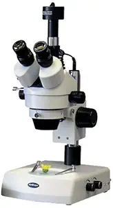 Amscope SM-2TZ-M Digital Professional Trinocular Stereo Zoom Microscope, WH10x Eyepieces, 3.5X-90X Magnification, 0.7X-4.5X Zoom Objective, Upper and Lower Halogen Lighting, Pillar Stand, 110V-120V