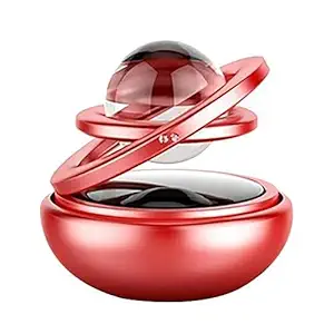 Miwings Solar Power Rotating Design Alloy Body Car Interior Decoration Air Freshener Perfume, with Organic Fragrance, Crystal RED