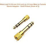 Mobi Lock Gold-Plated 6.3mm (1/4 inch) to 3.5 mm (1/8 inch) Male to Female Stereo Adapter and Audio Jack Connector (Pack of 2)