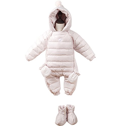 Bebone Newborn Baby Hooded Winter Puffer Snowsuit with Shoes and Gloves (PINK,6-9M)