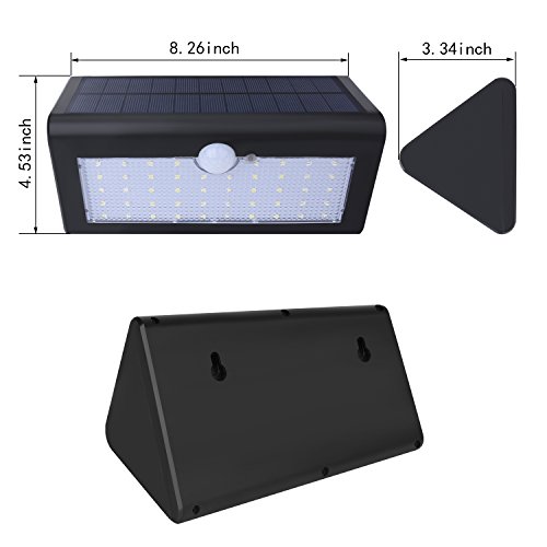 Websun Solar Motion Sensor Licht Solar-Sicherheits-Licht 48 LED Wasserdicht Wireless mit 3 Intelligent Modi Lampe Weiß für Nacht/Tag Automatische on/off für Terrasse Deck Hof Einfahrt (1 pcs , Schwarz) - 2