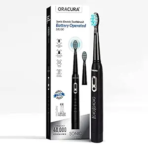 ORACURA Sonic Battery Operated Electric Toothbrush SB100, 40,000 strokes/min, Smart Timer, 5 Modes & 2 Brush Heads Power Toothbrush (Black)