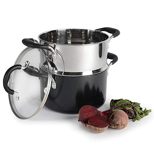 ProCook Gourmet Non-Stick - Set Cuiseur Vapeur Induction - Marmite Antiadhésive & Panier Vapeur INOX - Couvercle Verre Trempé - Poignée Silicone Isolant - 20 cm / 2 Niveaux