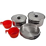 Material Becher: Kunststoff Outdoor International Outdoor Camping Kochgeschirr Set 7tlg. Edelstahl Topf Pfanne Geschirr stapelbar