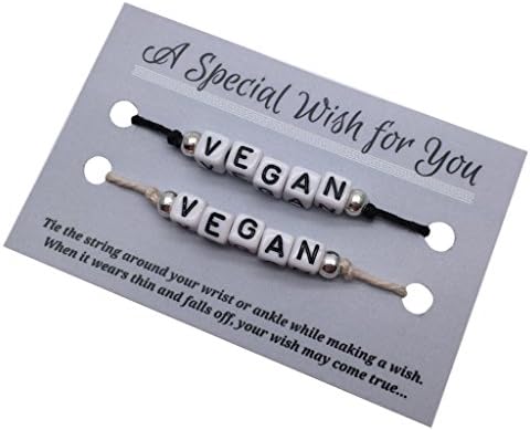 VEGAN Wish Bracelet / Anklet in Black and Beige - Set of 2 Hemp Bracelets with Letter Beads on Printed Card - One Size - Unisex