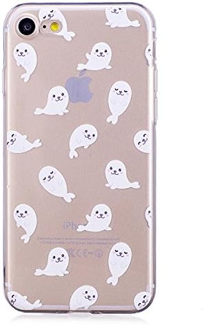 iPhone 7 (4.7") Case, Edaroo Cute Funny Cartoon Animals Flowers Pattern Ultra Slim Thin Gel Rubber Transparent Clear Case with Colorful Printed Design Silicone Tpu Protective Back Case Cover for Apple iPhone 7 (4.7inch) - Smiling White Seal