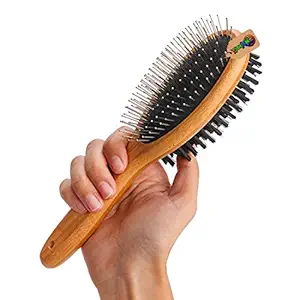 DreamAuro Eco Friendly Wood Pet Grooming & Deshedding Double Sided Pin & Bristle Brush for Long or Short haired Dogs and Cats (Medium Size)