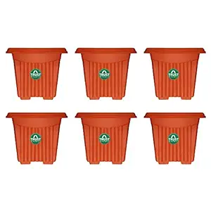 TrustBasket UV Treated Square Plastic Planter (12 inches) - Terracotta Color - Set of 6