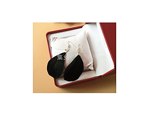 Preisvergleich Produktbild Ohrstecker Ohrringe Ohrfeder Taeyeon Feder Ohrschmuck Accessoires mit Perlen Kristall Edel Schmuck Neuheit (schwarz)