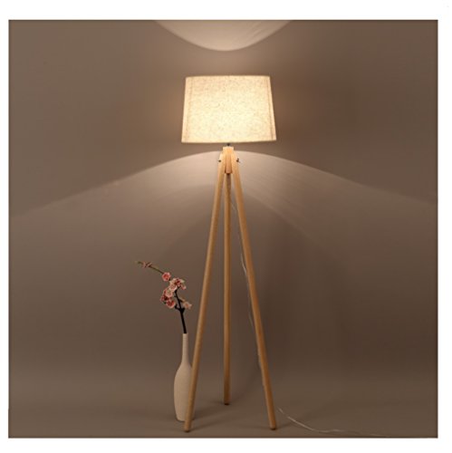 Preisvergleich Produktbild HAGDS Einfache skandinavische Holz Schlafzimmer Wohnzimmer Drei-Fuß-Stehlampe Studie Massivholz Stoff Schlafzimmer Stehlampe