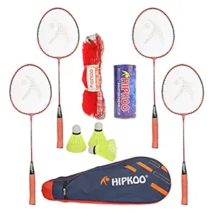 HIPKOO SPORTS Choice Badminton Kit (Set of 4) 3 Shuttles, Net and Quality Carry Bag
