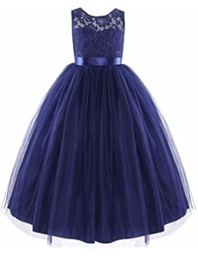 YiZYiF Mädchen Kleid Pinzessin Blumen-Mädchen Kinder Tüll Kleid Marineblau Festlich Hochzeit Festkleid Kommunionkleid...