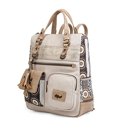 SKPAT - Mochila Bolso de Mujer de Diseño Casual. Lona Estampada y Cuero PU. Cómoda y Resistente Bonito Diseño. Estilo Elegante. Regalo Original. 95424, Color Beige