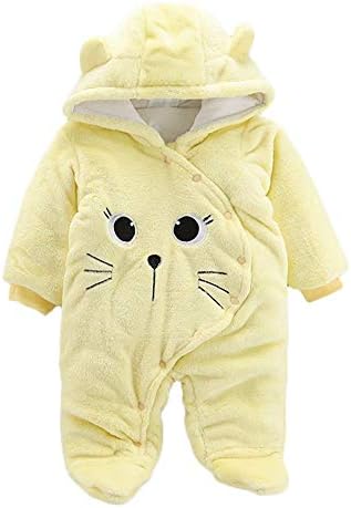 Kobay Universal Baby Romper Newborn Baby Girls Boys Solid Cartoon Cat Velvet Hooded Jumpsuit Romper Clothes for 0-2Years
