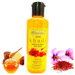 Khadi Rishikesh herbal Saffron honey face wash,gives you a fairness & clearer complexion,facial skin & soft glowing skin,rich in vitamin c,vitamin e,enhance ,immune system,boys & girls and men & women (210 ml)