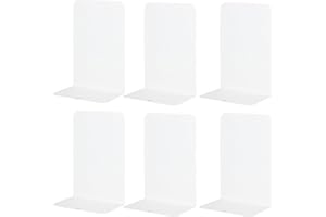 LOLYSIC 6 Stück Buchstützen aus weißem Metall, robuste Buchstützen für Bücher, Türstopper für Regale, schwere Bücher, dekorative Bücher, Zuhause, Büro.