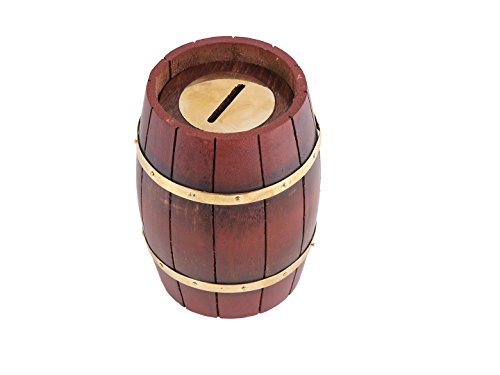 Elegant Hand Crafted Wooden Money Piggy Bank Coin Counting Jar Cash Savings Holder Barrel Shape Home & Kitchen Storage Living room Decor Accessory Gift for Kids