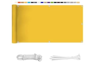 HERILIOS Balkon Sichtschutz, Balkonabdeckung 220 g/m² Innen Balkonverkleidung UV-Schutz (210Größen&21Farben) Ohne Bohren mit Ösen Kabelbinder und Kordel für Balkongeländer Terrasse,85X600CM Gelb