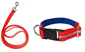 Petley Soft Padded Reflective Dog Collar and Strap Dog Leash Combo Set for Medium Dogs Samoyed, Cocker Spaniel, Corgi, Bull-Dog, Whippet (Red)