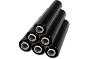 KAPCO 6 x Black Pallet Shrink Wrap Stretch Film [20 Microns, 400mm x 150m] Heavy Duty Industrial Non-Extended Core Strong Plastic Cling Packaging Roll for Moving Home Furniture Luggage Wrapping Parcel