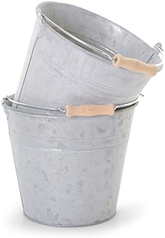 Rustic Aged Zinc Metal Bucket with Handle Planter Plant Pot, SET OF 2