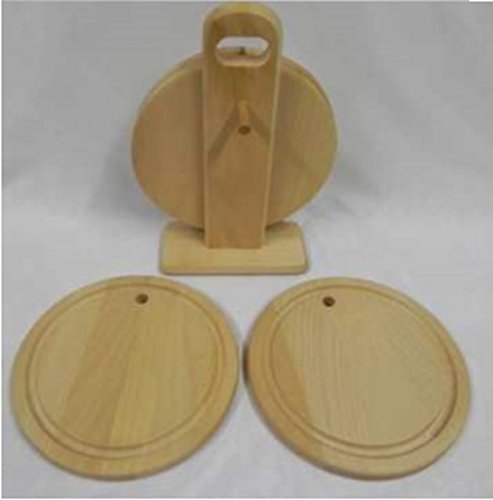 4 Schneidebretter mit Saftrille, mit Ständer, geölt, rund, Ø 200 mm - 3