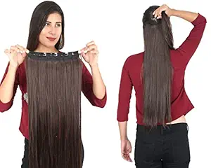 La Belleza Womens 5 Clip 24 Inch Natural Brown Straight Synthetic Hair Extension Pack of 1