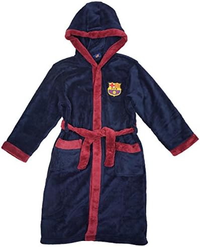 Barcelona FCB Boys Official Hooded Fleece Dressing Gown Bathrobe Sizes From 3 To 12 Years