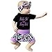 Produktbild QinMM 3 Stücke Kleinkind Kinder Baby Mädchen Brief Strampler + Shorts + Stirnband Outfits Kleidung Set Sommer Niedlich Outfit Drucken Coole Mode Schwarz 3 Mt-18 Mt (3M, Schwarz)