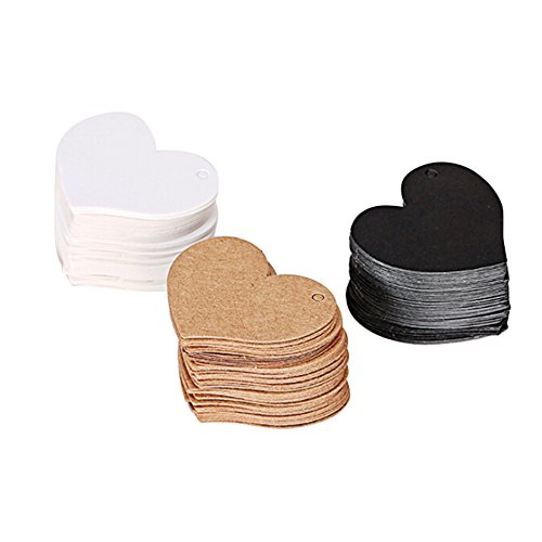 Yalulu 100 Stück Rustikal 45*40mm Kleine Heart Braun Kraft Geschenk Anhänger Papieranhänger Tags Labels zum Hochzeit Party Etikett Selbstgestalten Preisetiketten Preisschild Schilder Anhänger Kofferanhänger DIY Deko (Weiß) - 2
