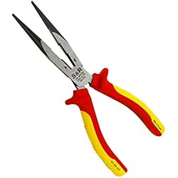 S&R Pince à becs demi ronds 200 mm, acier chrome-vanadium. Pince éléctricien coupe fils série VDE 1000 Volt