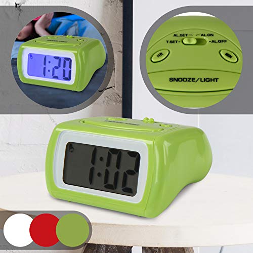 Jago Despertador | Color a Elegir, con Modo de Repetición, Función Snooze, Iluminación de la Pantalla | Alarma Digital, Reloj Despertador para Mesilla de Noche (Verde)