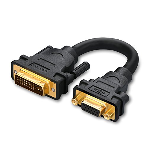 UGREEN DVI auf VGA Adapter DVI-I 24+5 Stecker zu VGA HD15 Buchse Konverter für Grafikkarten,Beamer,und Monitore TFT Crt, Monitoradapter digital auf anlalog Vergoldete Kontakte, Unterstützt für Gaming, DVD,Laptop,HDTV und Projektor FULL HD 1080p Adapter (22cm)