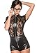 Produktbild EXZZH Frauen-Spitze-Stitching-Leder-Bodysuit Sexy Jumpsuit Kleid Leotard , m