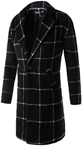Middle length long hair coat, long hair coat, Korean version of self cultivation Plaid Wool windbreaker,black,2XL