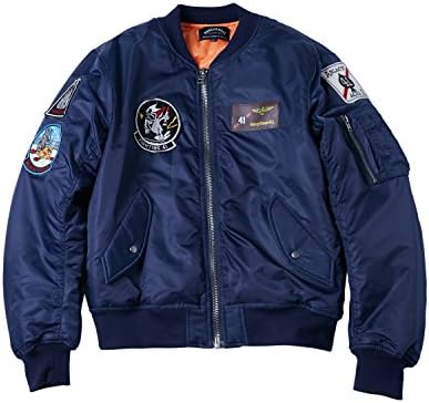 AVIDACE Classic Bomber Jacket Men Nylon Quilted with Patches Size M Blue