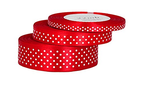 Movono Satinband 12mm mit Punkten | Satin-Band/Schmuckband | Satinänder Rot mit weißen Punkten