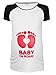Happy Mama. Woman's Maternity Baby on Board Feet Funny Print T-shirt Top. 575p (White & Fuchsia, UK 16/18)