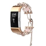 Altsommer Armband 3 Farben für Fitbit Charge 2 Schmuck Armband mit Achat Friesen Teleskopischer Kettenriemen Armbanduhr Armband Gürtel Uhrenarmbänder für Damen Frauen Herren (Rosa)